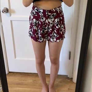 Maroon and Black Floral Shorts (XS)